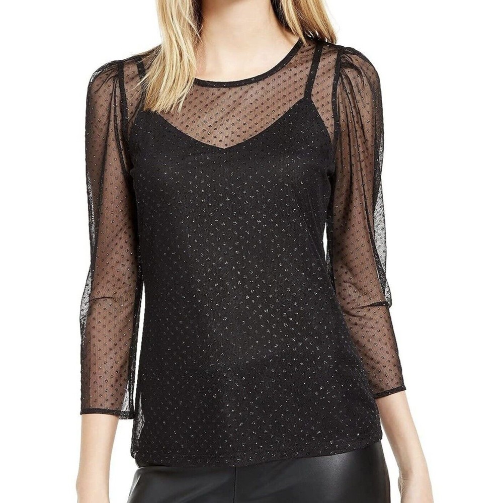 F. INC International Concepts Women Top Size PP Black Blouse 3/4 Sleeve